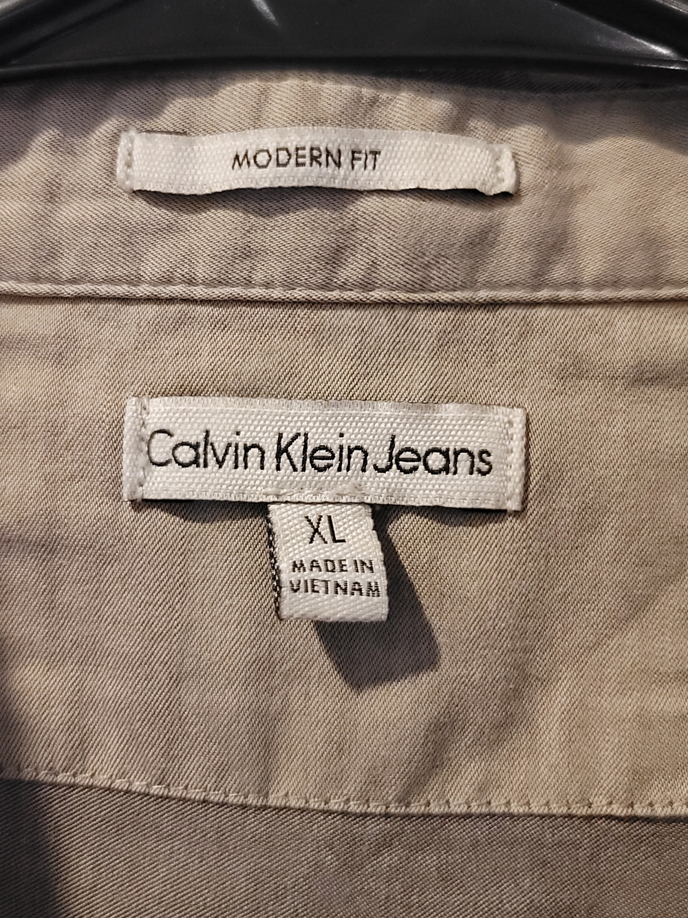 CALVIN KLEIN JEANS Modern Fit Cotton Long Sleeve Button Down Shirt Taupe XL‎ - Picture 2 of 7